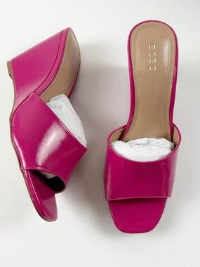 BCBGeneration Patent Giani Wedge Sandals Womens 7M Viva Pink Slip On NWT